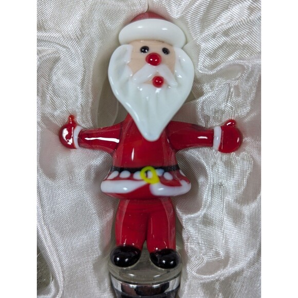 LS Arts Hand Blown Glass Wine Bottle Stopper Santa Claus Murano Style Christmas - Picture 8 of 8